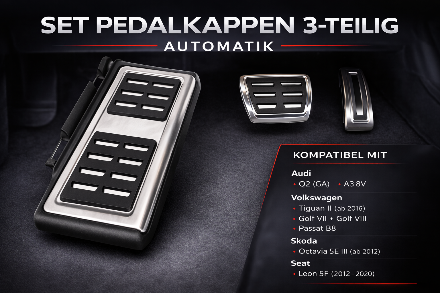 automatik 3 pedale Sport Edelstahl Pedale Pedalkappen für Seat Leon 5F 2012-2020 Automati –  RADBOXX
