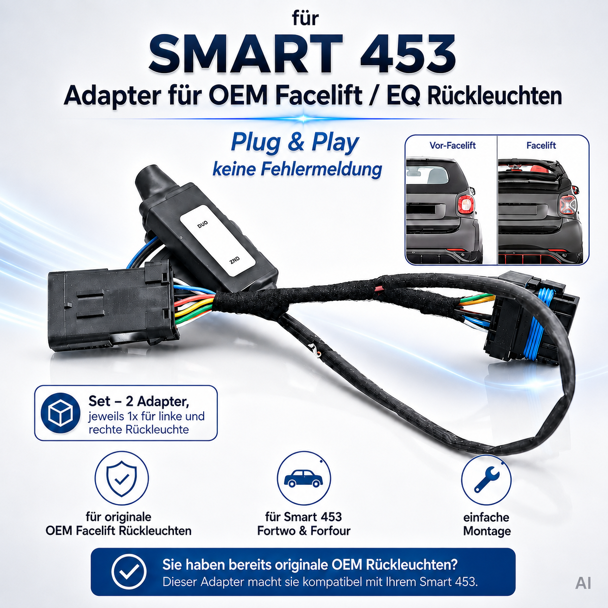 Adapter für Smart 453 EQ Facelift Mopf Rückleuchten